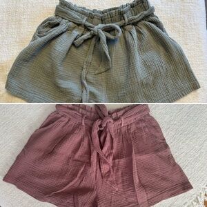 2 pair Wishlist High Waist tie gauze shorts (rose pink and sage green)
